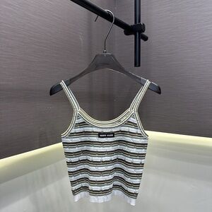 Miu Miu Olive and Cream Striped Tank Top